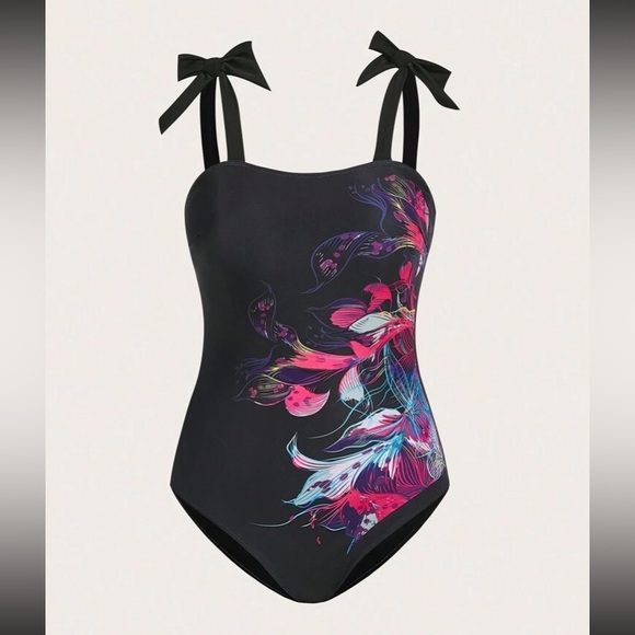 🆕 Black Floral Swimsuit with adjustable shoulder ties!!! Brand NEW!!! - Picture 1 of 6